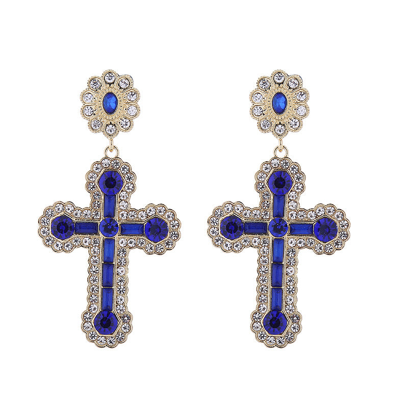 Wholesale Diamond Cross Gold and Silver Needle Earrings